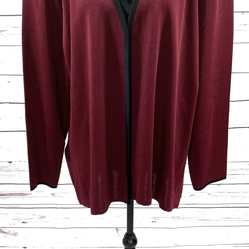 Exclusively Misook Women's Open Knit Cardigan Burgundy Petite Plus Size 3P NWT - Picture 4 of 12